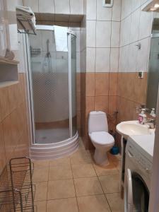 Kúpeľňa v ubytovaní Apartament Reymonta z widokiem na morze