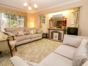 a living room with a couch and a fireplace at Field House in Alfreton