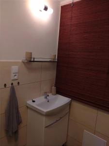 a bathroom with a white sink and a window at Apartmán domeček u Švestků in Čížov