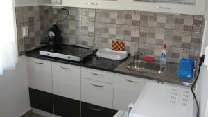 - une cuisine avec un évier et un comptoir dans l'établissement HZ Apartman Miskolc, à Miskolc