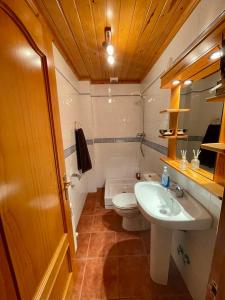 uma casa de banho com um WC branco e um lavatório. em Cal Patola Xic em Bagá