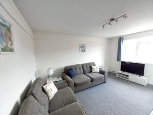 a living room with a couch and a flat screen tv at 45 New Esplanade Court in Paignton