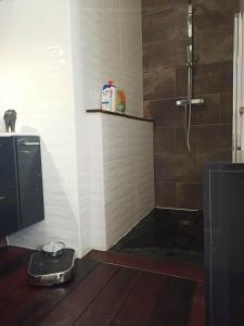 een badkamer met een douche en een weegschaal op de vloer bij Maison entière - 2 chambres doubles in Lormont