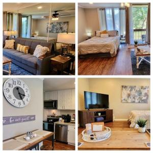a collage of four pictures of a living room at Lakeside Villa - Quite Location, walk to the pool and to the Country Club in Diamondhead