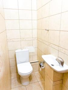 a bathroom with a toilet and a sink at Трехкомнатные апартаменты в центре Левого Берега г.Нур-султан in Astana