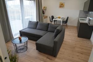 uma sala de estar com um sofá e uma mesa em Apartmán Zuzana em Nesvady