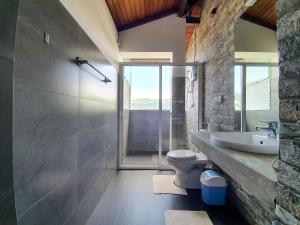 un bagno con doccia, WC e lavandino di The SkyDeck Kandy a Kandy