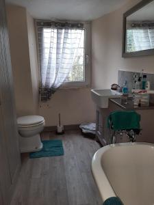 a bathroom with a tub and a toilet and a sink at Saltcotes Farm in Ulverston