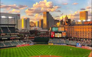 a view of a baseball game in a stadium at Lux Penthouse Skyline, Views Gym , Free Parking & Wifi in Baltimore