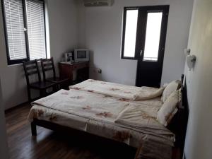 1 Schlafzimmer mit einem Bett, einem Schreibtisch und 2 Fenstern in der Unterkunft ХАН КОСТИНА - HAN KOSTINA in Ribarica