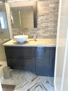 a bathroom with a sink and a mirror at T2 de 55m2 tout confort en bord de mer in Saint-Raphaël