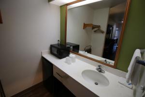 a bathroom with a sink and a large mirror at Rice Hill Inn in Oakland