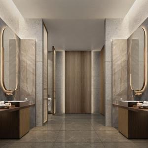 een badkamer met 2 wastafels en 2 spiegels bij Crowne Plaza Zunhua Hot Spring Town, an IHG Hotel in Zunhua