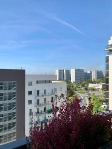 widok na panoramę miasta z budynkami w obiekcie Katowice City Centre II w mieście Katowice