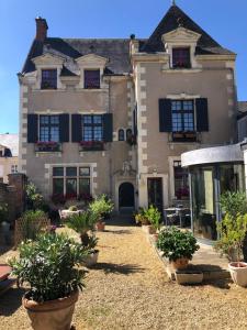 an old house with potted plants in front of it at Le Regisseur in Brissac-Quincé