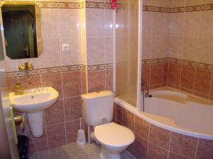 a bathroom with a toilet and a sink and a tub at Restaurace penzion Rafael in Dlouhá Brtnice