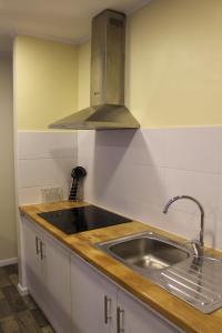 a kitchen with a sink and a stove top oven at APART HOME COSTANERA in Puerto Tranquilo