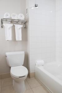 łazienka z toaletą, wanną i ręcznikami w obiekcie Holiday Inn Express Pascagoula-Moss Point, an IHG Hotel w mieście Moss Point