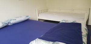 1 dormitorio con 1 cama y 1 litera en Affordable, Spacious, Bright, Warm, Unit in Central Whangarei, en Whangarei