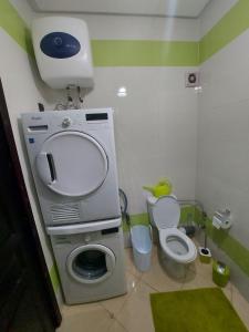 a small bathroom with a washing machine and a toilet at borj rayhane 1 in Tangier