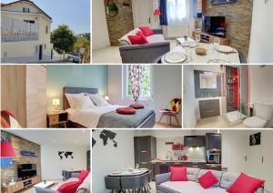 un collage de fotos de un dormitorio y una sala de estar en Stop Chez M Select Street # Qualité # Confort # Simplicité, en Saint-Fons