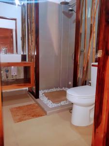a bathroom with a shower and a toilet at Lagkaw Siargao Villas in General Luna