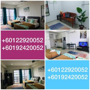 a collage of four pictures of a living room at Studio I-Soho D'Gunduls Homestay by DGH I-CITY in Shah Alam