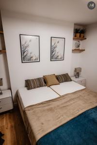 a bedroom with a large bed and two pictures on the wall at AH Park Angelinum in Košice