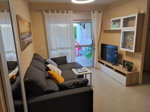 ein Wohnzimmer mit einem Sofa und einem TV in der Unterkunft Golf Del Sur, San Miguel de Abona, Cañadas in San Miguel de Abona