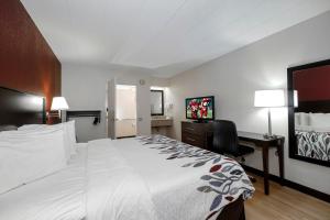 una camera d'albergo con letto, scrivania e TV di Red Roof Inn Cleveland - Medina a Medina