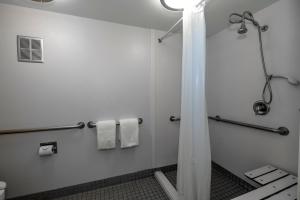 メディナにあるRed Roof Inn Cleveland - Medinaのバスルーム(シャワー、トイレ、タオル付)