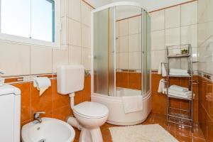 a bathroom with a toilet and a shower and a sink at Apartment Angie - terrace with sea view in Nečujam