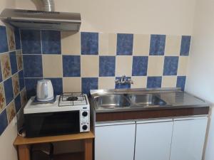 una piccola cucina con lavello e microonde di Apartman Pored Jezera a Palić