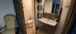 a small bathroom with a sink and a toilet at Corse et Zen BULLE ZEN 25 m² 2 pers + Bébé in Folelli