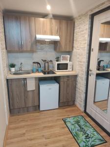 a small kitchen with a sink and a microwave at Апартаменты бизнесс-класса in Moscow