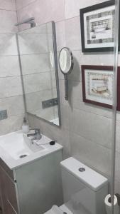 カセレスにあるApartamento Las Encinasのバスルーム(洗面台、鏡、トイレ付)