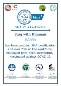 a screenshot of the shsa plus certificate with a screenshot of thecertificateermott at Stay with Nimman Chiang Mai - SHA Extra Plus in Chiang Mai