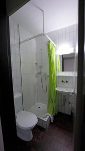 y baño con aseo y lavamanos. en Luzern Youth Hostel, en Lucerna