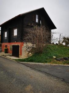 Ein schwarzes Haus an der Seite eines Hügels. in der Unterkunft Apartma med vinogradi in Ljutomer