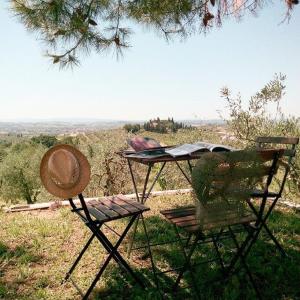 a picnic table with chairs and a basket on top of it at Cantagrillo Boutique Resort in Vinci
