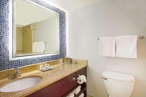 a bathroom with a toilet, sink and mirror at Wyndham Lake Buena Vista Resort Disney Springs® Resort Area in Orlando