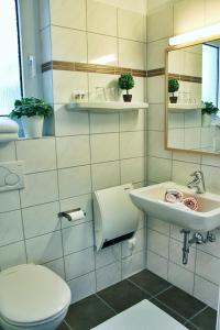a bathroom with a toilet and a sink at Hotel Ostermann in Treis-Karden