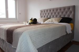 two stuffed animals sitting on top of a bed at Apartmani Ramonda in Teslić