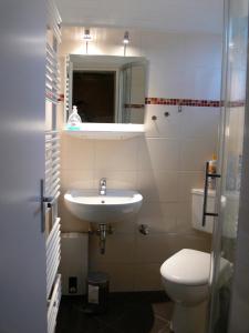 a bathroom with a sink and a toilet at Bungalow 451 in Tossens in Butjadingen OT Tossens