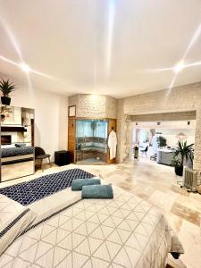 聖耐克森的住宿－Suite Privative Jacuzzi Sauna de la Villa Del Castagnol，一间卧室,卧室内配有一张大床