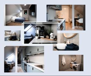 a collage of photos of a kitchen and a living room at Trolltunga Odda Apartments in Odda