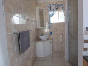 a bathroom with a sink and a shower at Heron Place sunny self-catering garden flatlet in Port Alfred