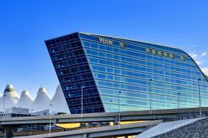 a view of a building with a sign on it at The Westin Denver International Airport in Denver