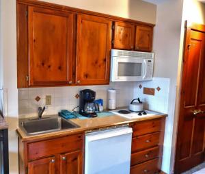 a kitchen with a sink and a microwave at *APRES SKI STUDIO IN THE HEART OF THE VILLAGE! in Snowshoe