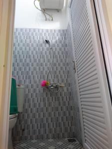 a bathroom with a shower stall with a toilet at Vila Bandungan in Bandungan